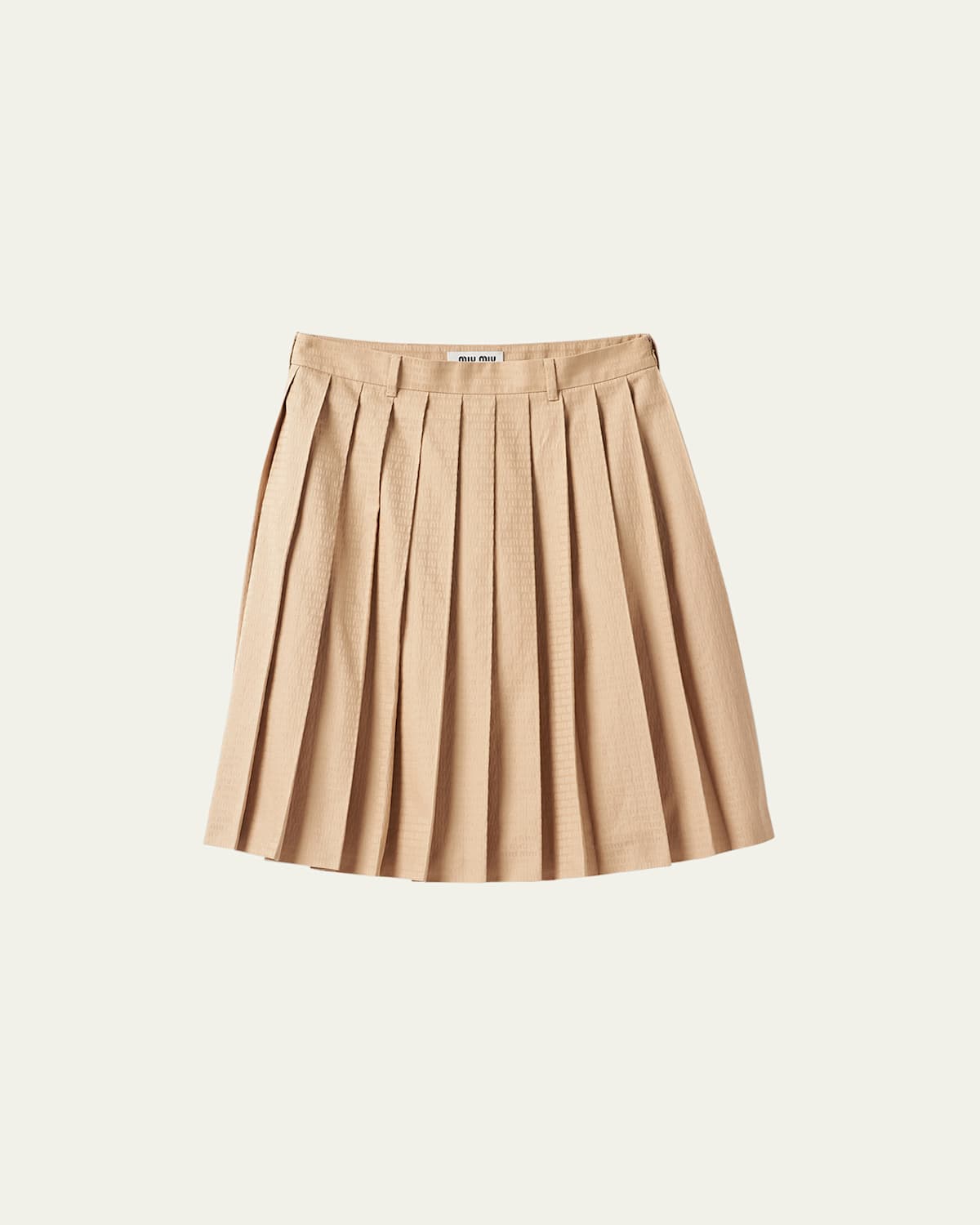 Miu Miu Logo Popeline Jacquard Pleated Skirt In F0065 Corda