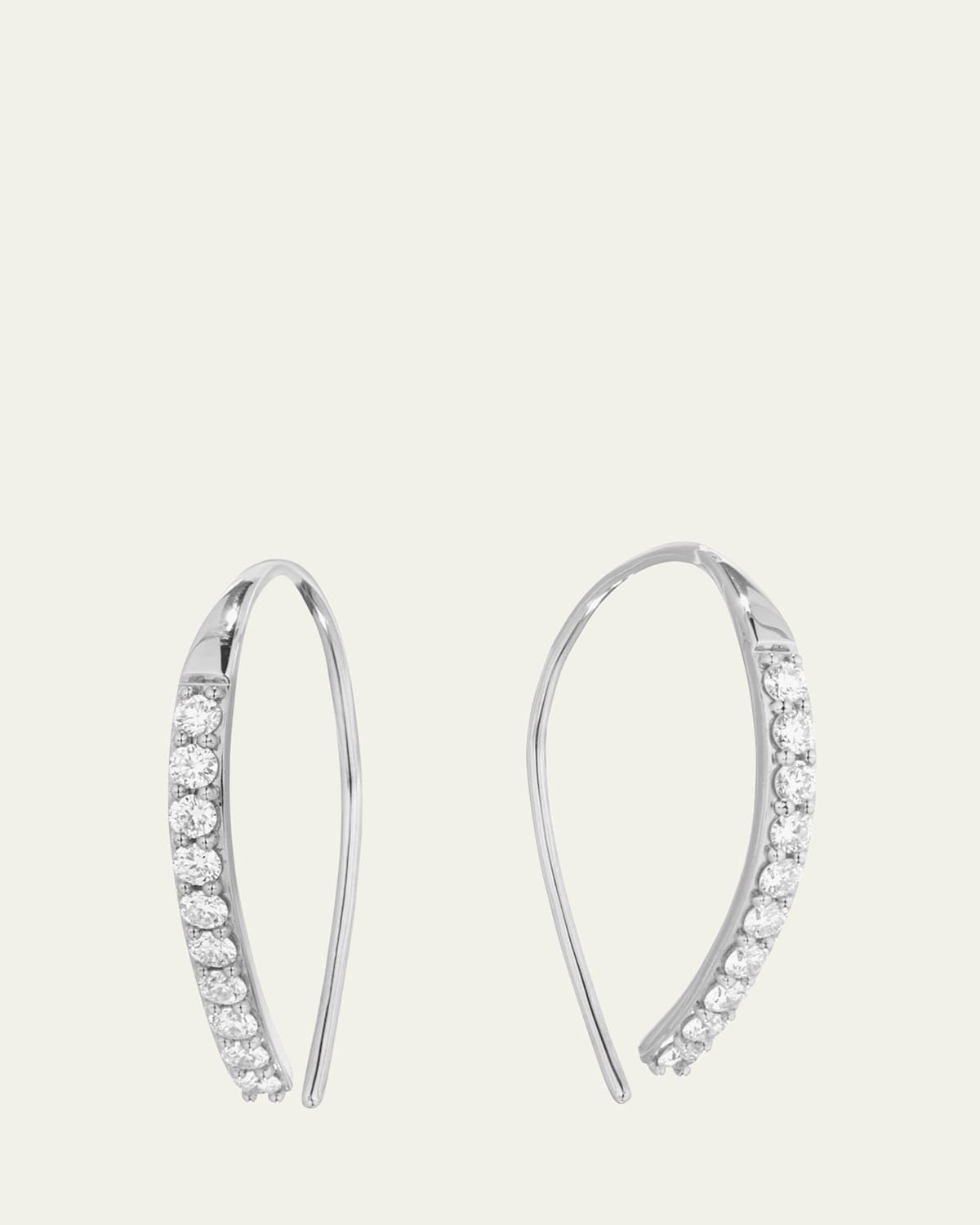 14K White Gold Flawless Small Diamond Hooked on Hoop Earrings
