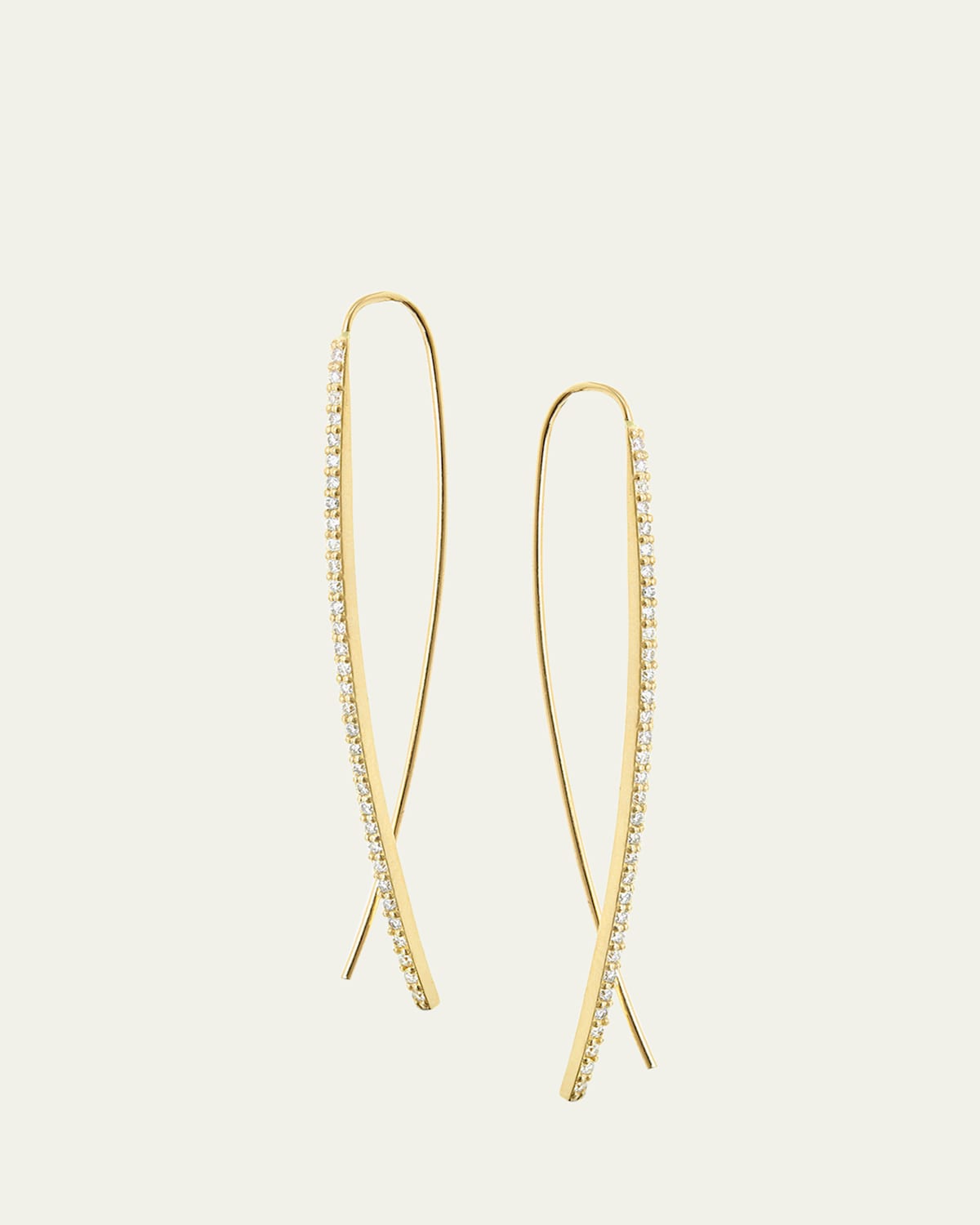 14K Gold Flawless Narrow Upside Down Diamond Hoop Earrings