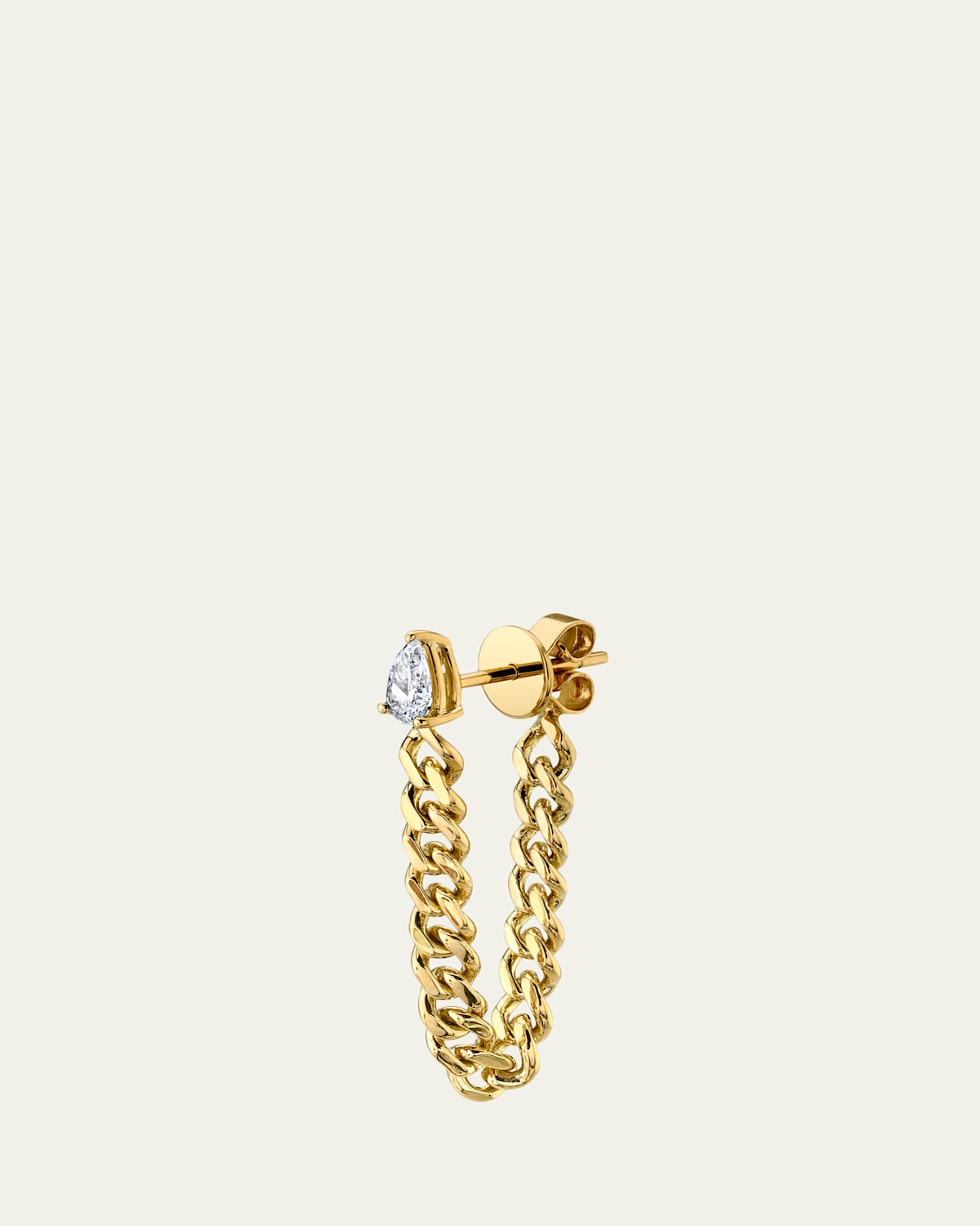 Anita Ko 18K Yellow Gold Cuban Link Loop Earring with Pear Diamond Stud, Single