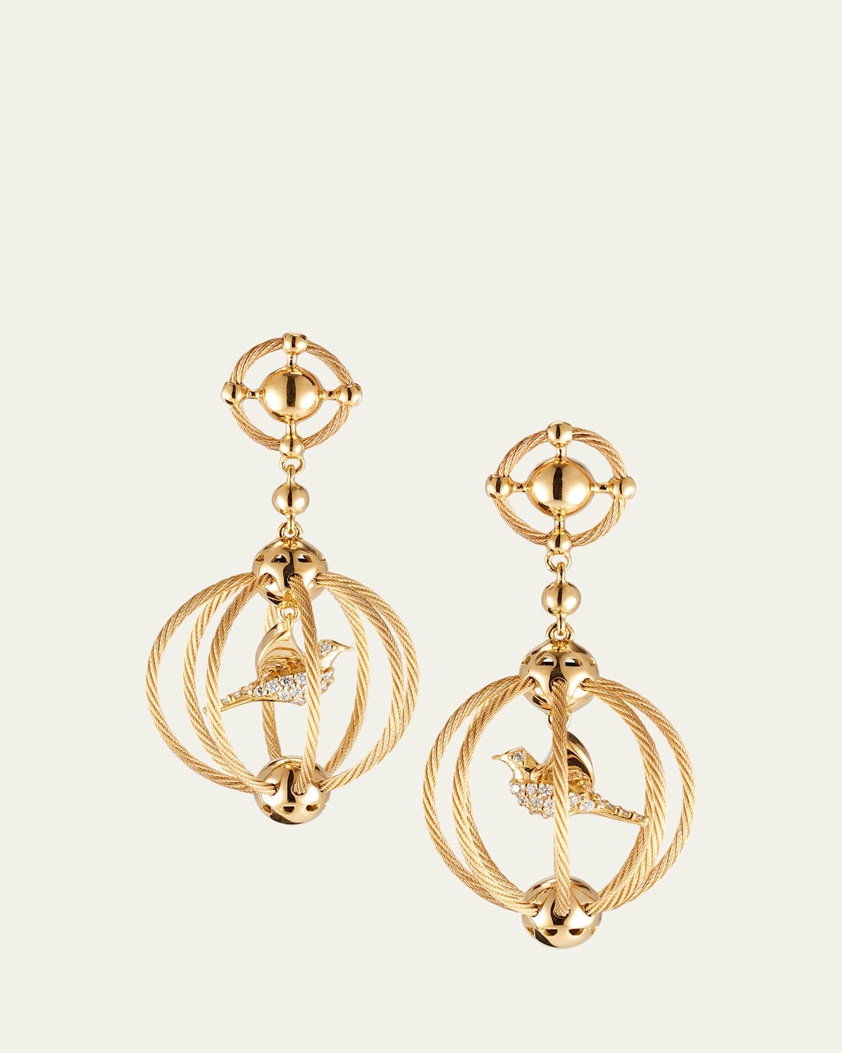 18K Yellow Gold Birdcage Earrings with Diamonds