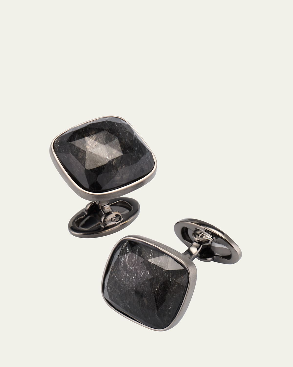 Men's Square Black Rutliated Quartz Cufflinks