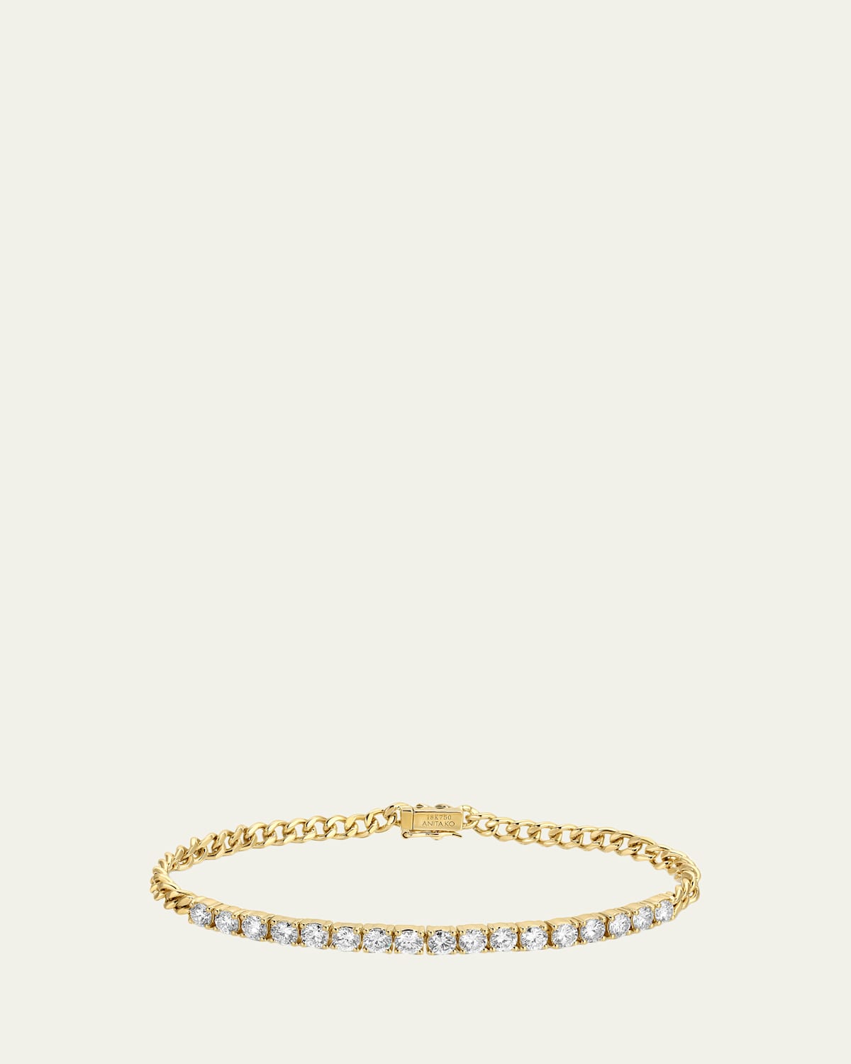 Anita Ko 18K Yellow Gold Cuban Link and Diamond Line Bracelet