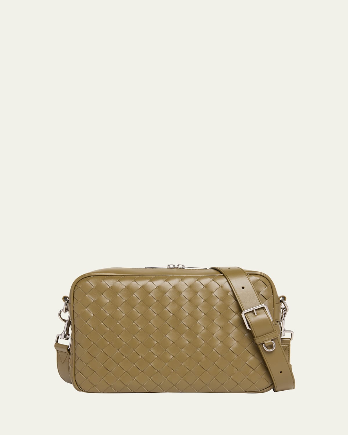 Bottega Veneta Men's Intrecciato Medium Crossbody Bag In Pea Green