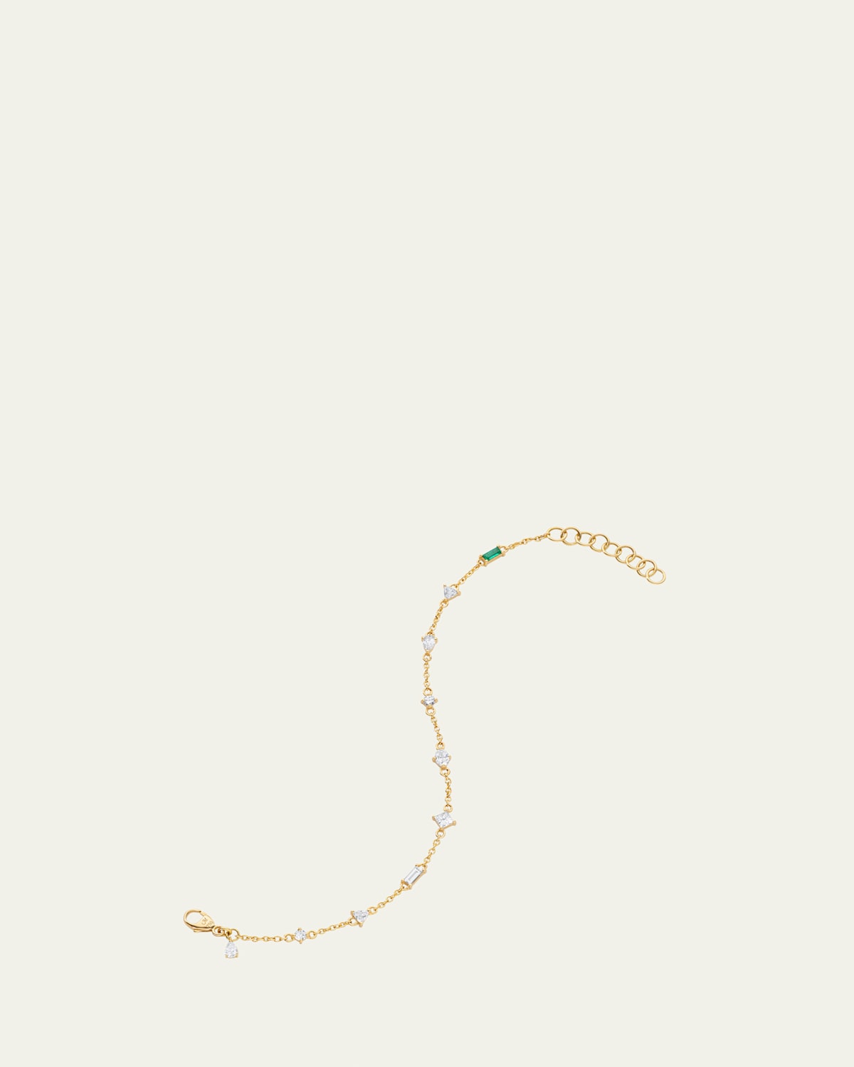 Monica Rich Kosann 18K Yellow Gold Staggered Diamond and Emerald Tennis Bracelet