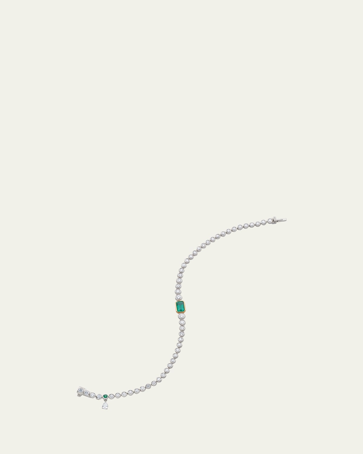 Monica Rich Kosann 18K Gold Bezel-Set Diamond and Emerald Tennis Bracelet