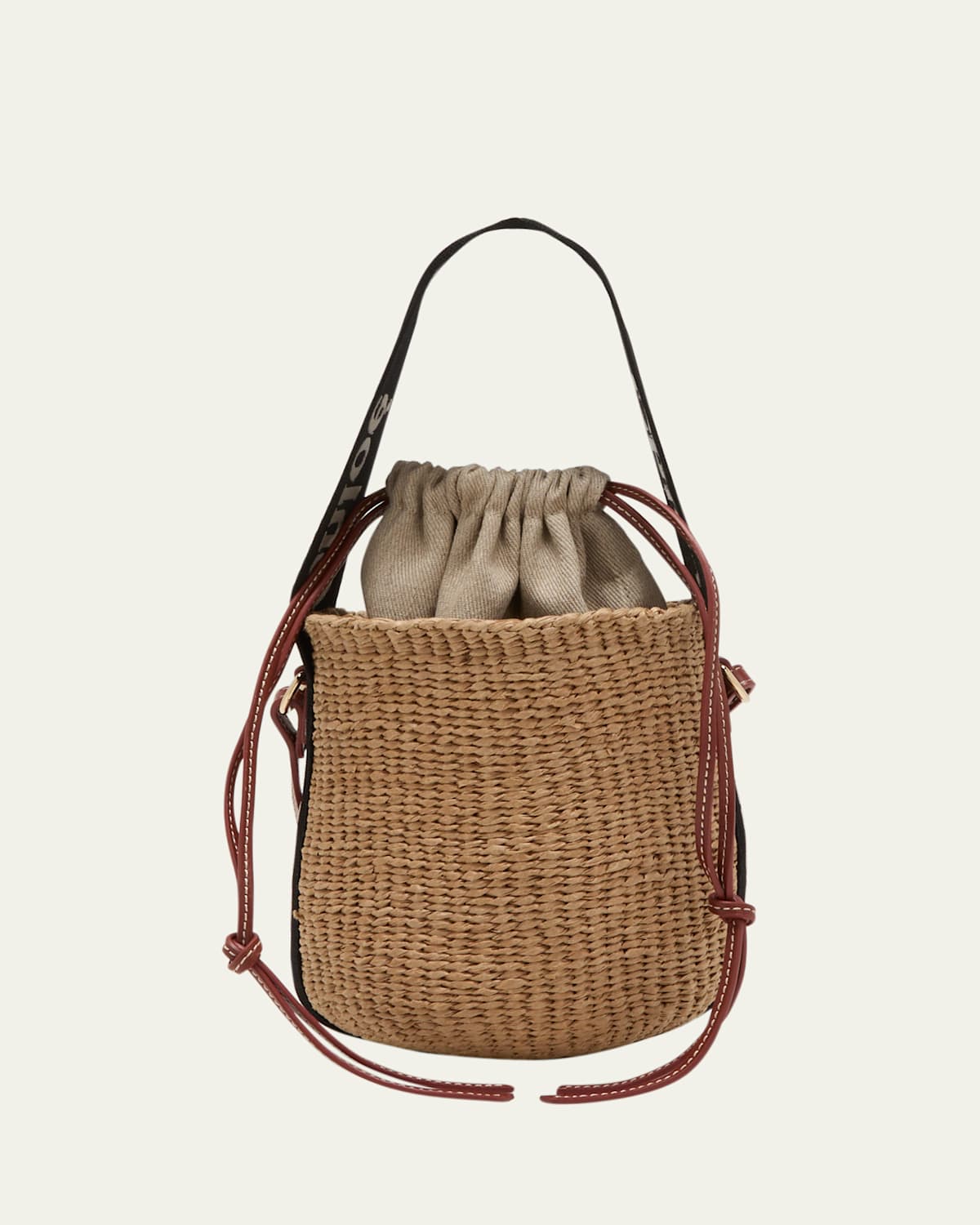 CHLOÉ WOODY SMALL MIFUKO BASKET BAG WITH LOGO WEBBING 