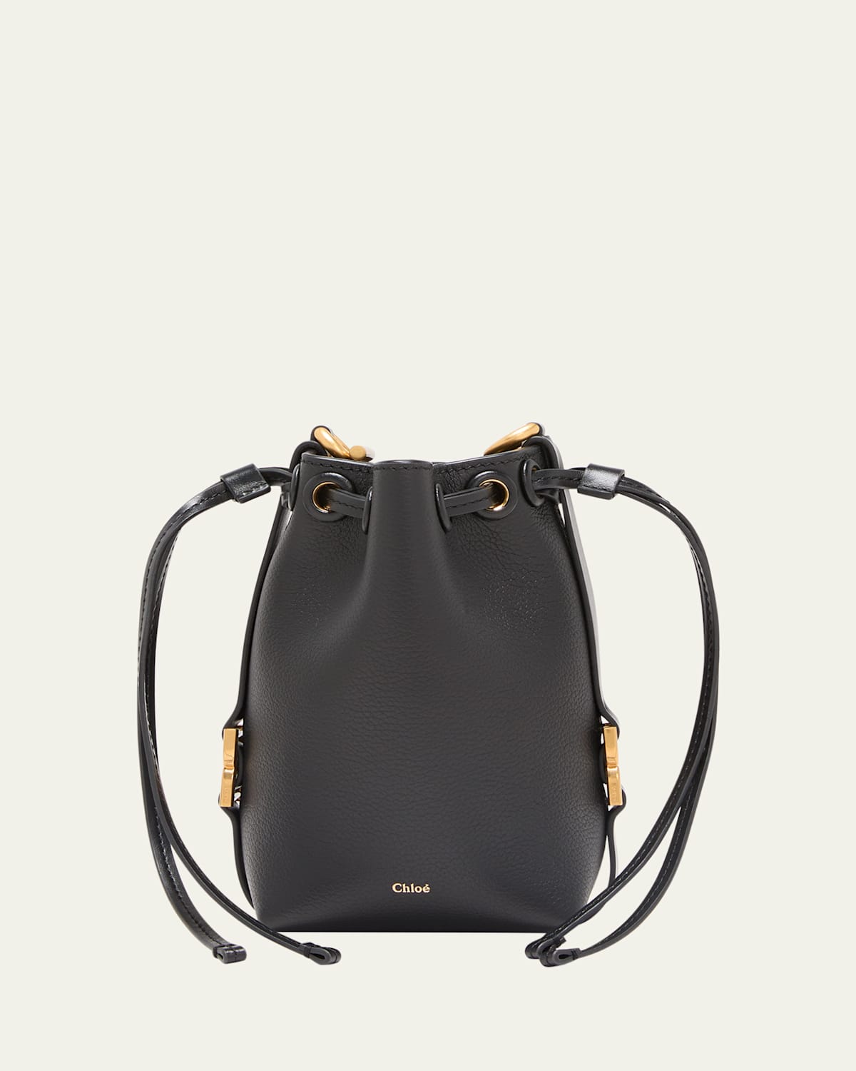 Chloé Marcie Micro Bucket Bag In Leather With Chain Strap In Black