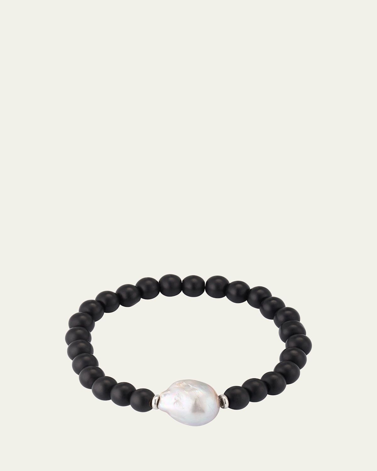 Men's Black Onyx Beaded Bracelet with Pearl Center