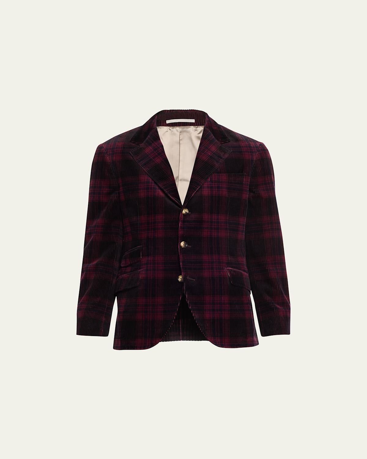 Brunello Cucinelli Men's Corduroy Plaid Formal Jacket In Red