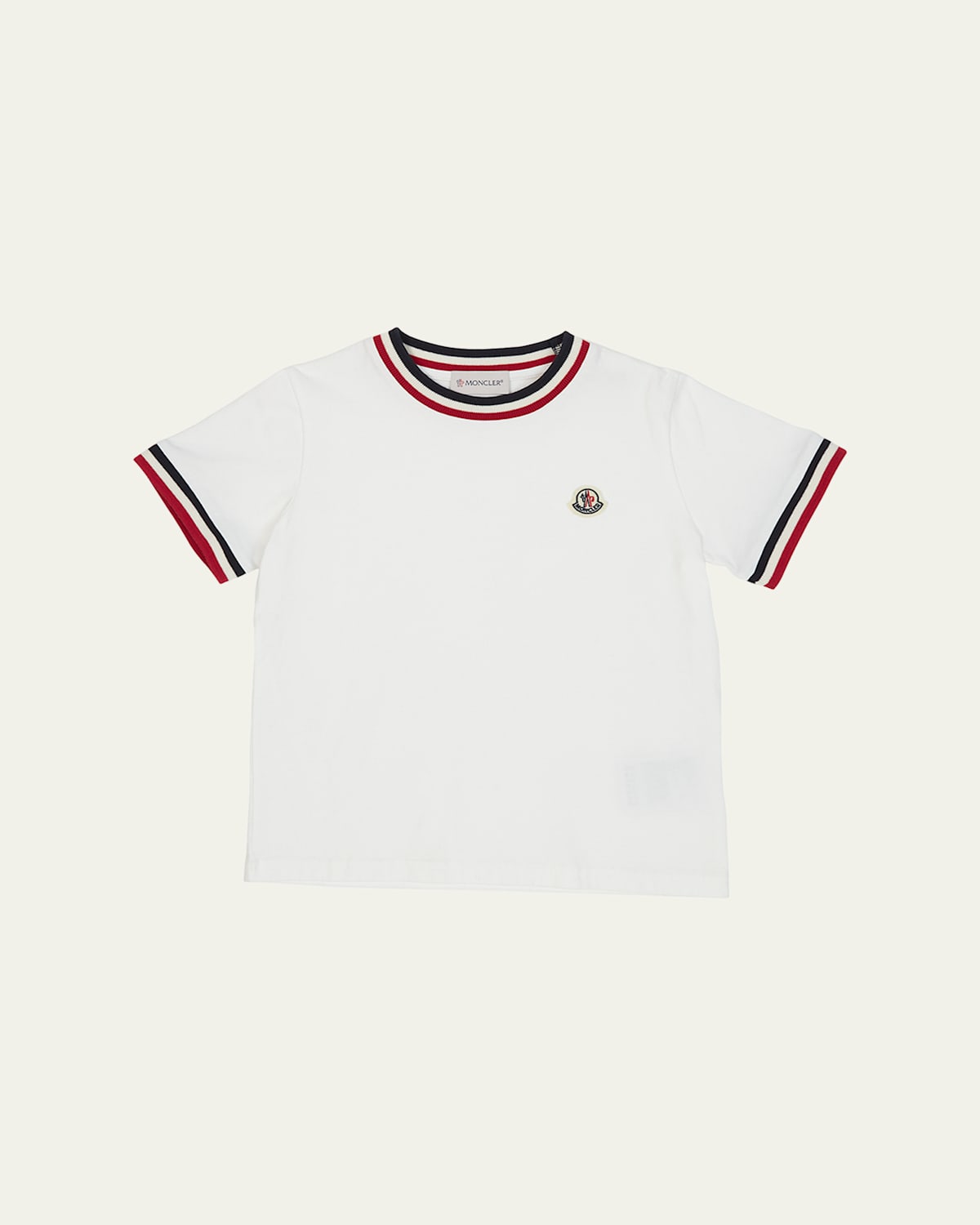 Moncler Kids' Boy's Logo Patch Striped Trim T-shirt In White