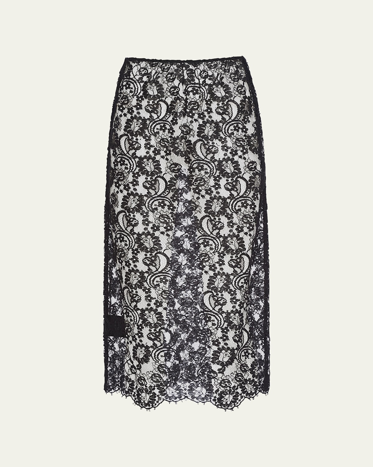 Prada Lace Triangle Midi Skirt In Nero