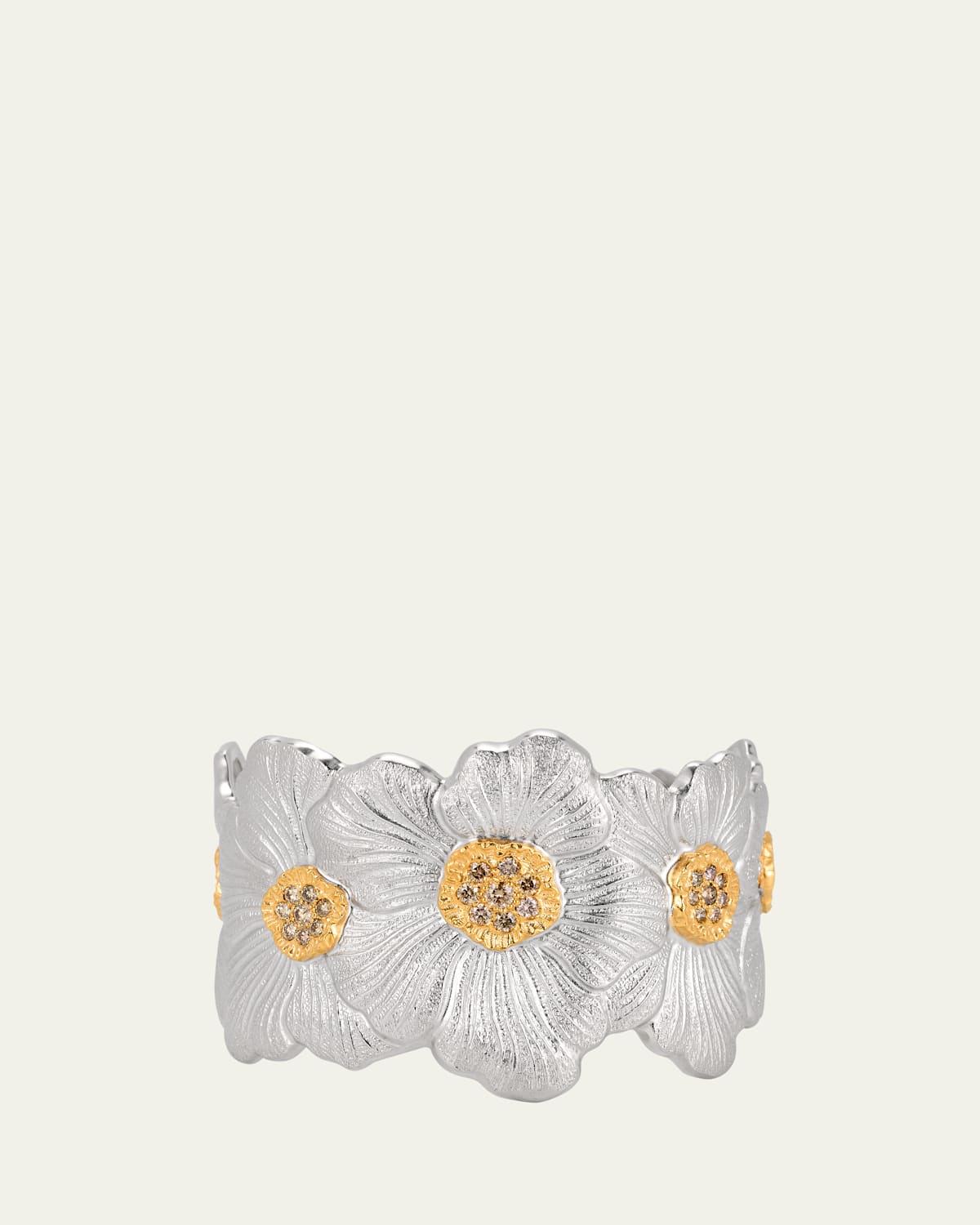Silver and 18k Yellow Gold Gardenia Blossoms Bracelet With Diamonds