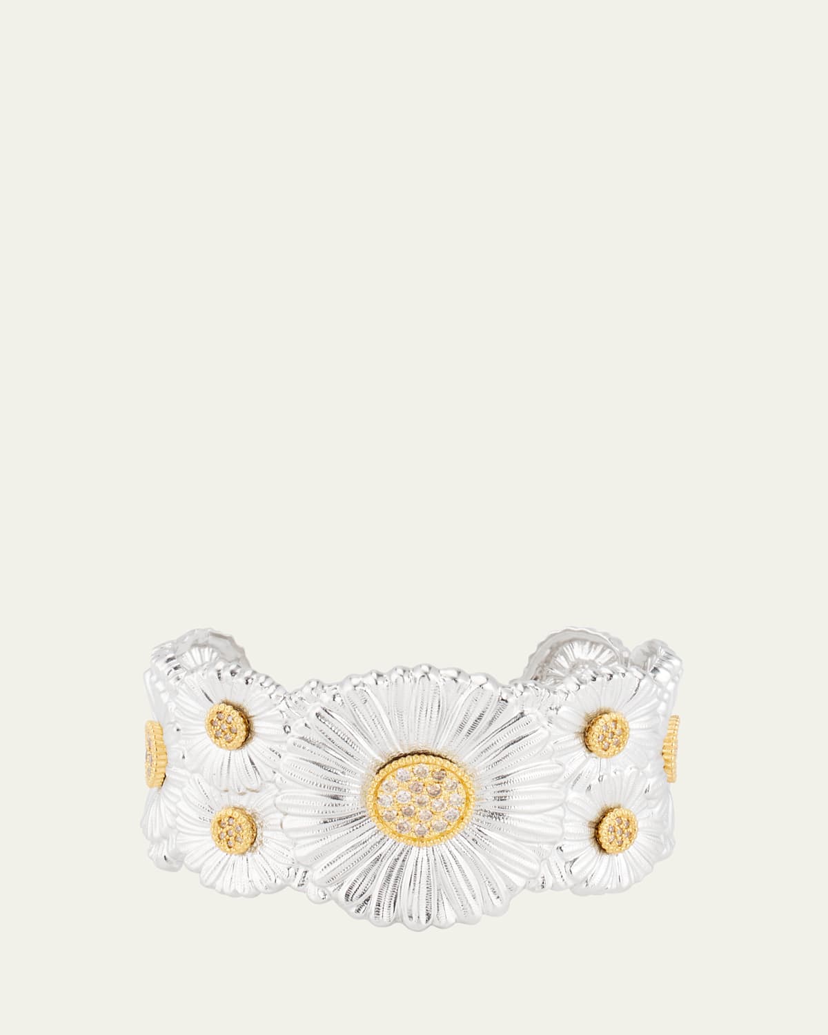 Silver and 18K Gold Daisy Blossoms Bracelet with Diamonds