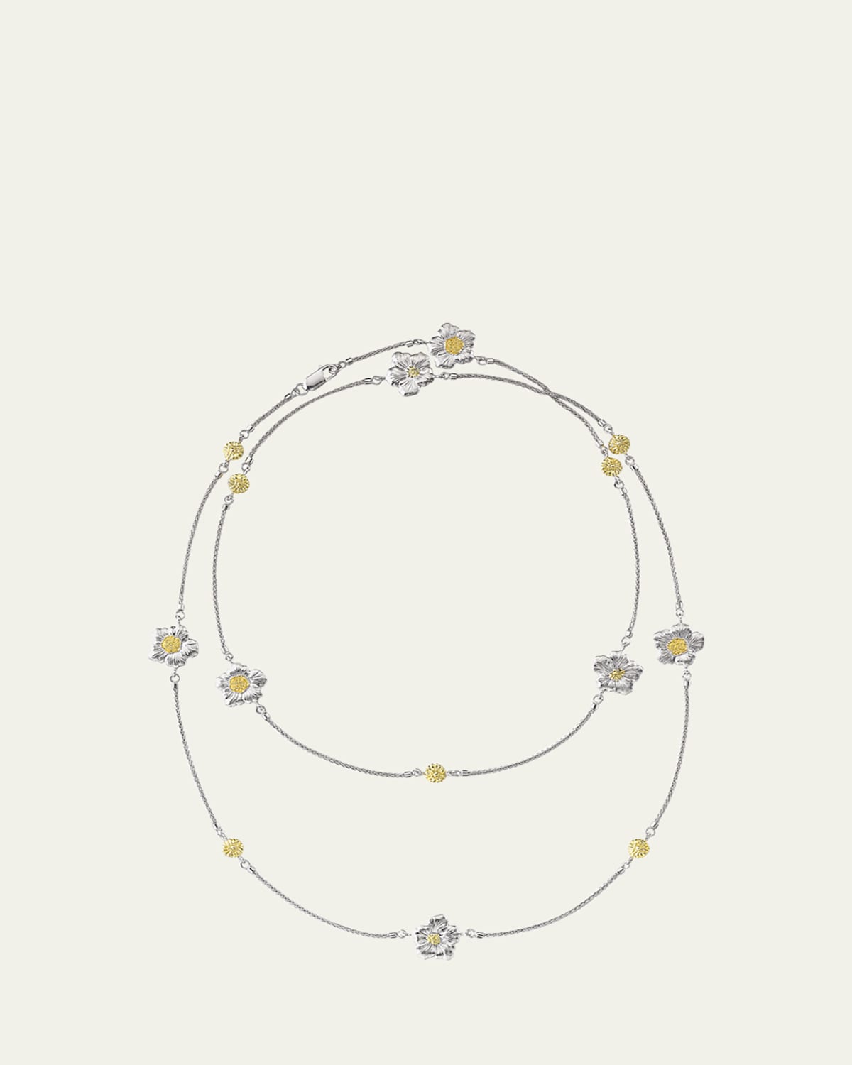 Blossoms Gardenia Long Necklace in Sterling Silver and 18K Gold with Diamonds