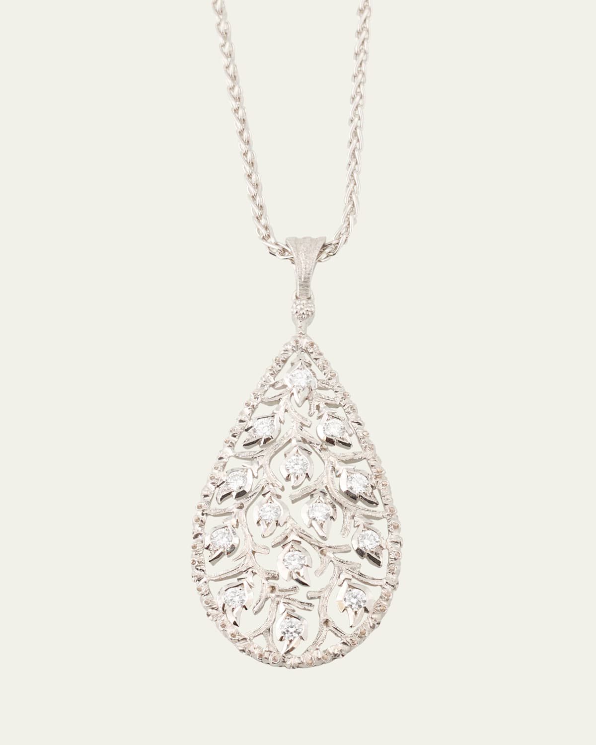 Ramage 18K White Gold Drop Shaped Pendant Necklace with Diamonds