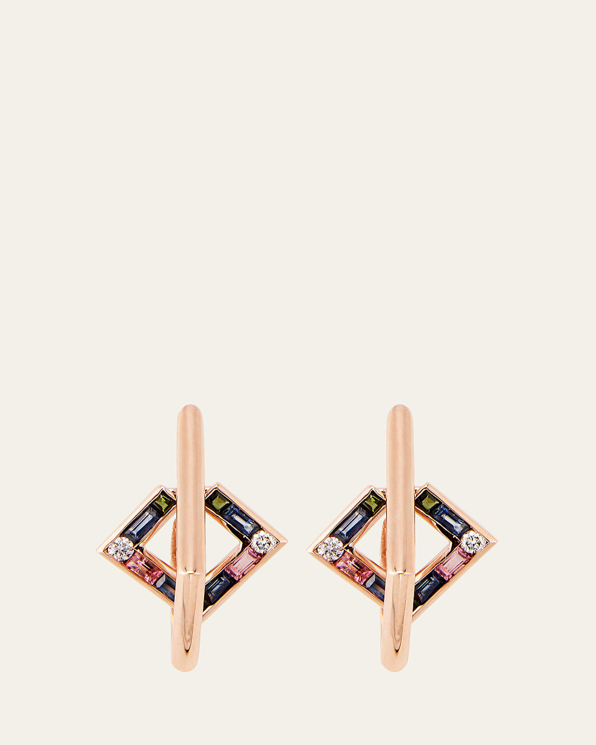 14k Rose Gold Open Square Multi-Stone Earrings