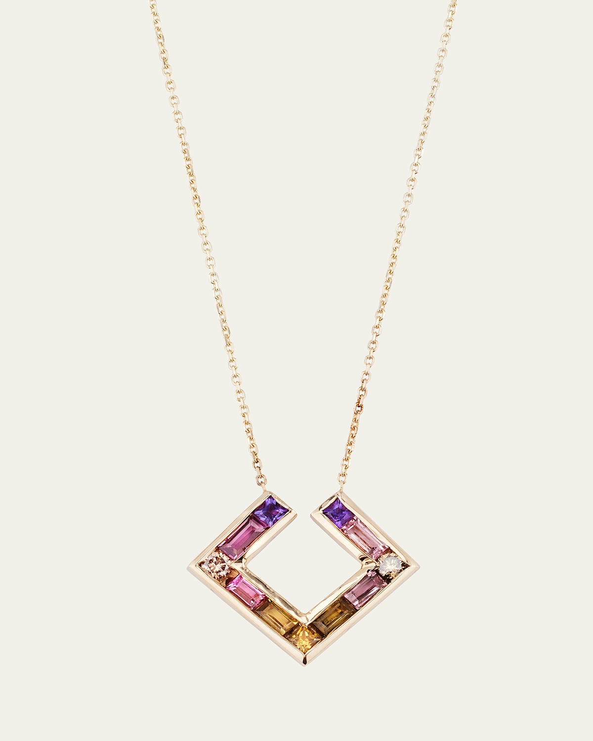 14k Gold Open Square Multi-Stone Necklace