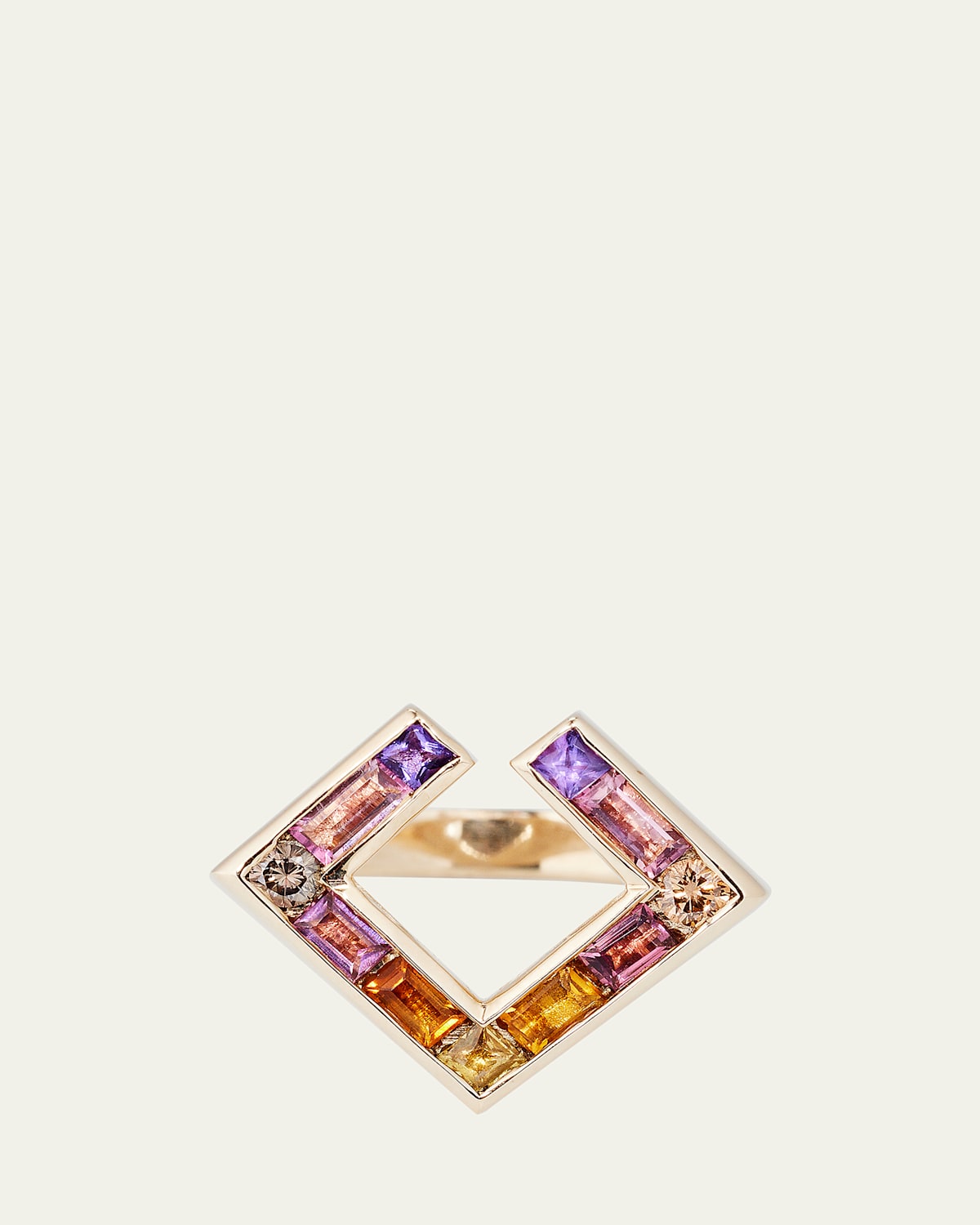 14k Gold Open Square Multi-Stone Ring