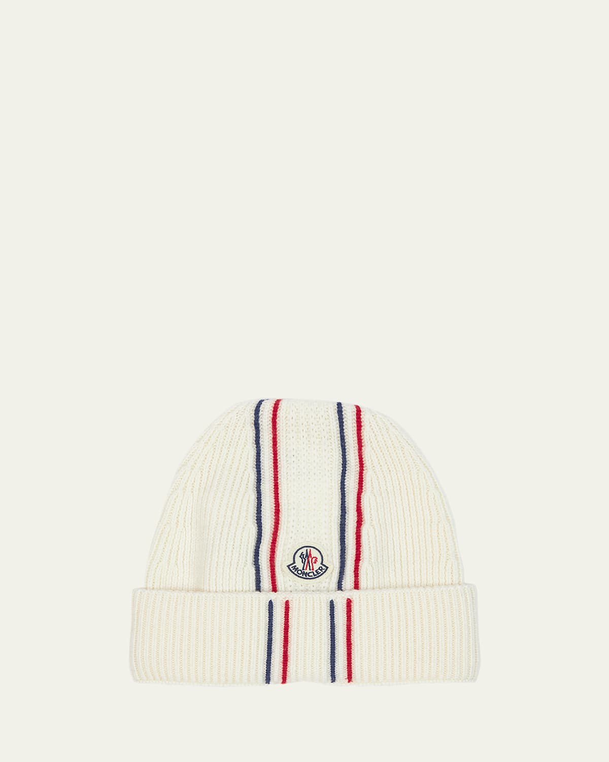 Moncler Men's Ribbed Beanie With Tipping In Natural