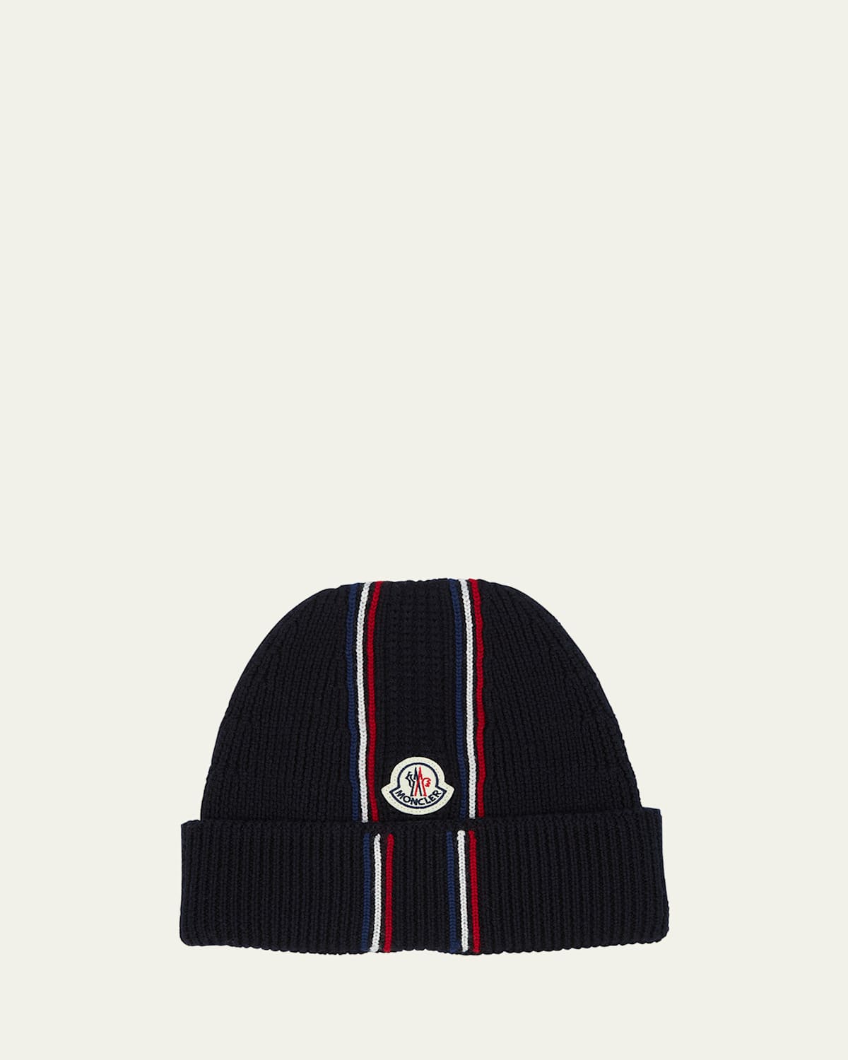 Moncler Men's Ribbed Beanie With Tipping In Navy