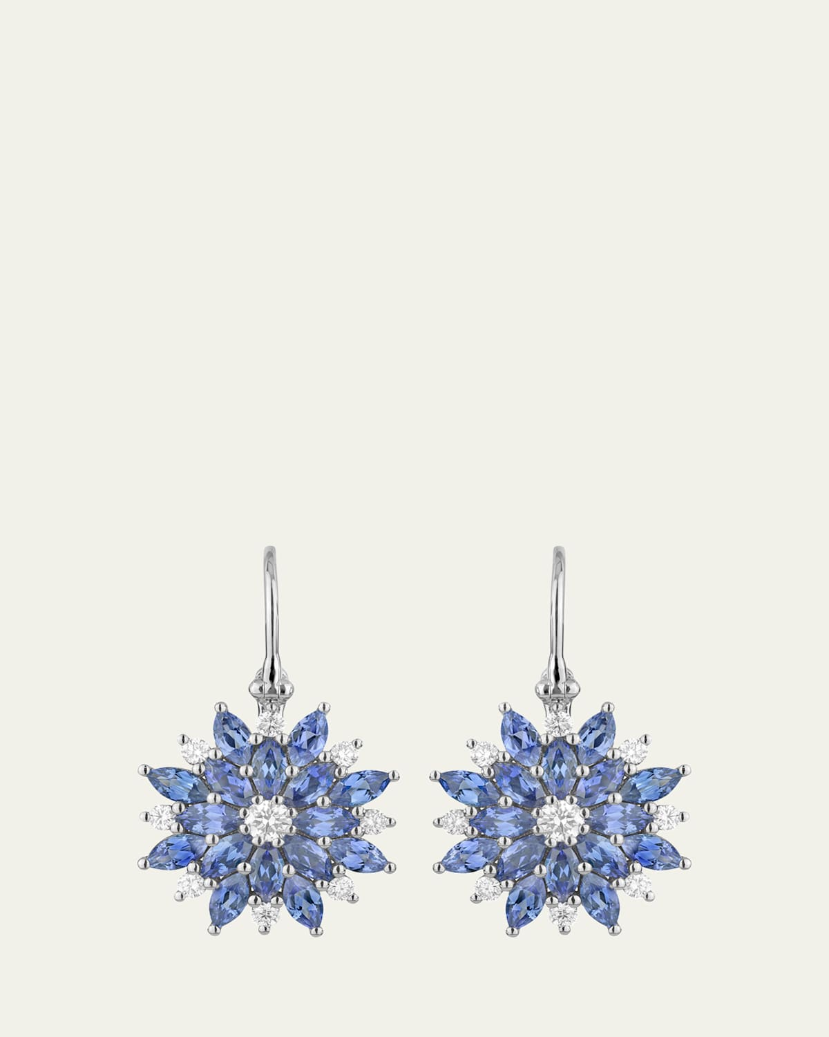 18K White Gold Dahlia Earrings with Diamonds and Sapphires