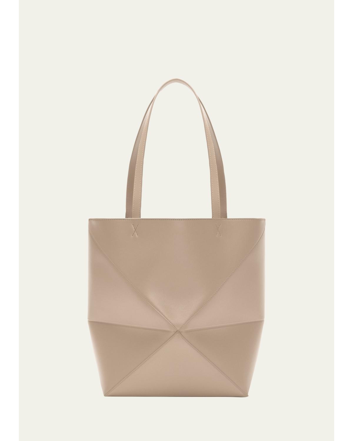 Puzzle Fold Medium Tote Bag in Shiny Leather