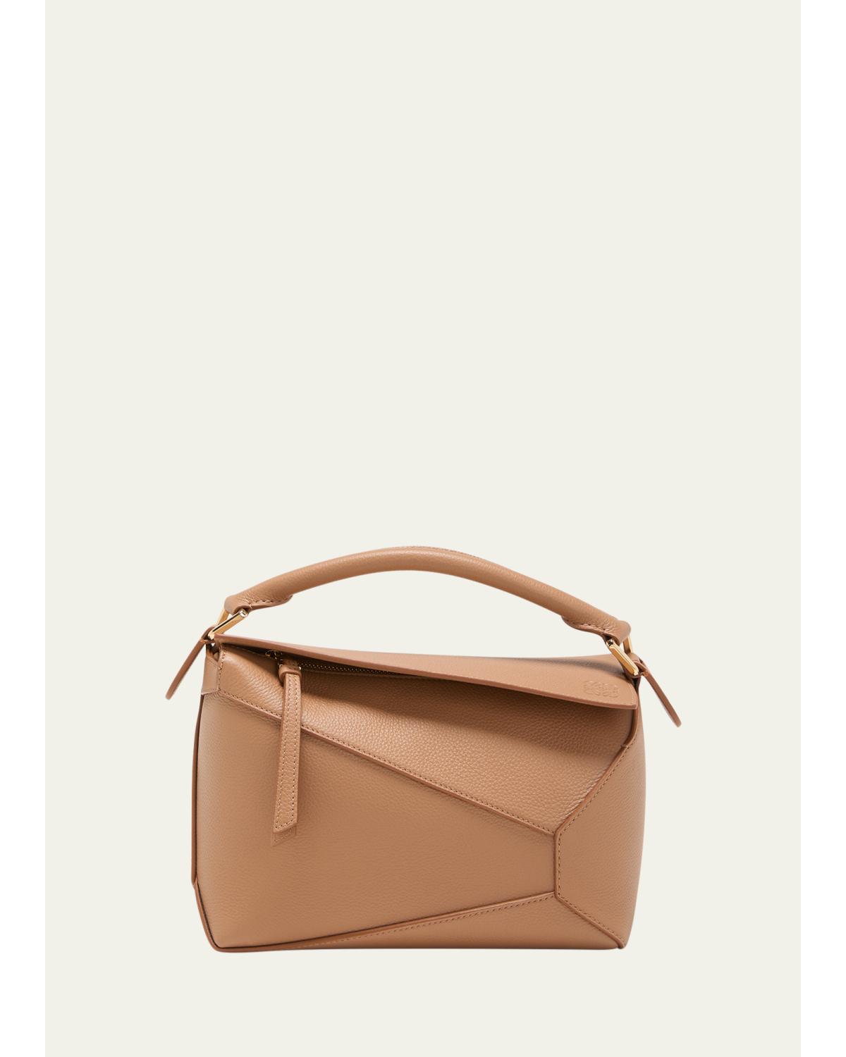 Puzzle Edge Small Top-Handle Bag in Soft Grained Leather