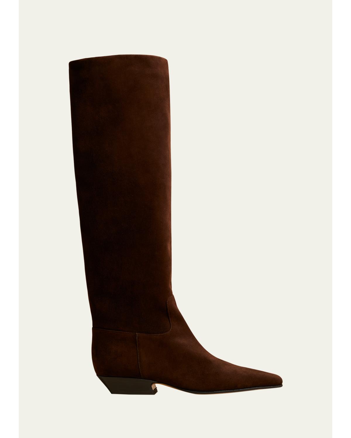 Suede Square-Toe Knee Boots
