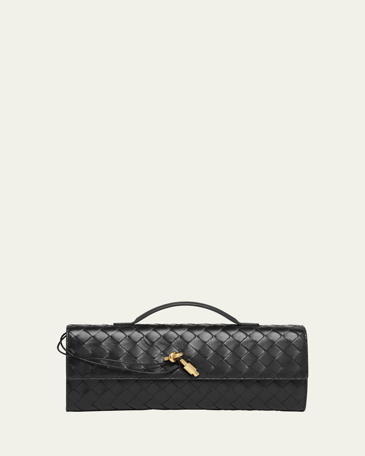 Bottega Veneta Long Andiamo Clutch Bag With Handle In Black