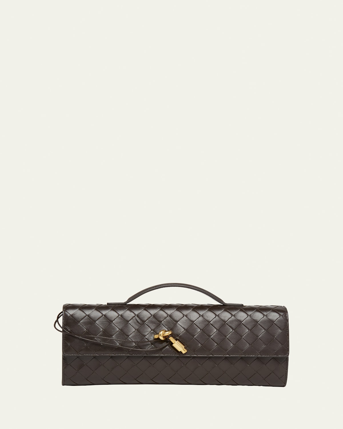 Bottega Veneta Womens Andiamo Long Intrecciato-weave Leather Clutch Fondant-m Brass In Fondant