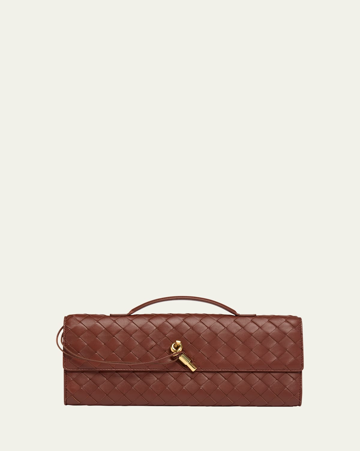 Bottega Veneta Andiamo Knot Intrecciato Leather Clutch In Sapele