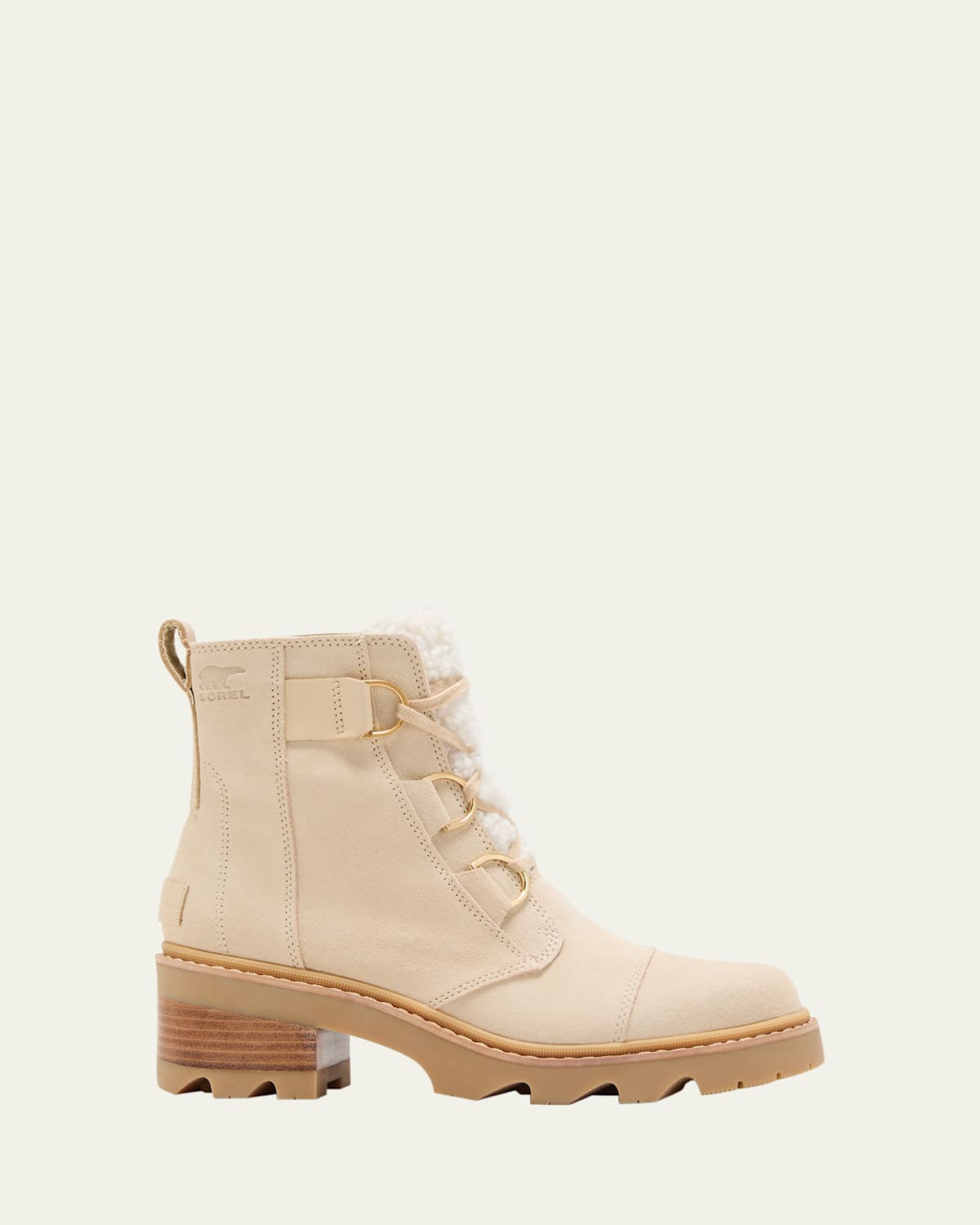 Sorel Joan Suede Faux Fur Lace-up Boots In Bleached Ceramic, Gu