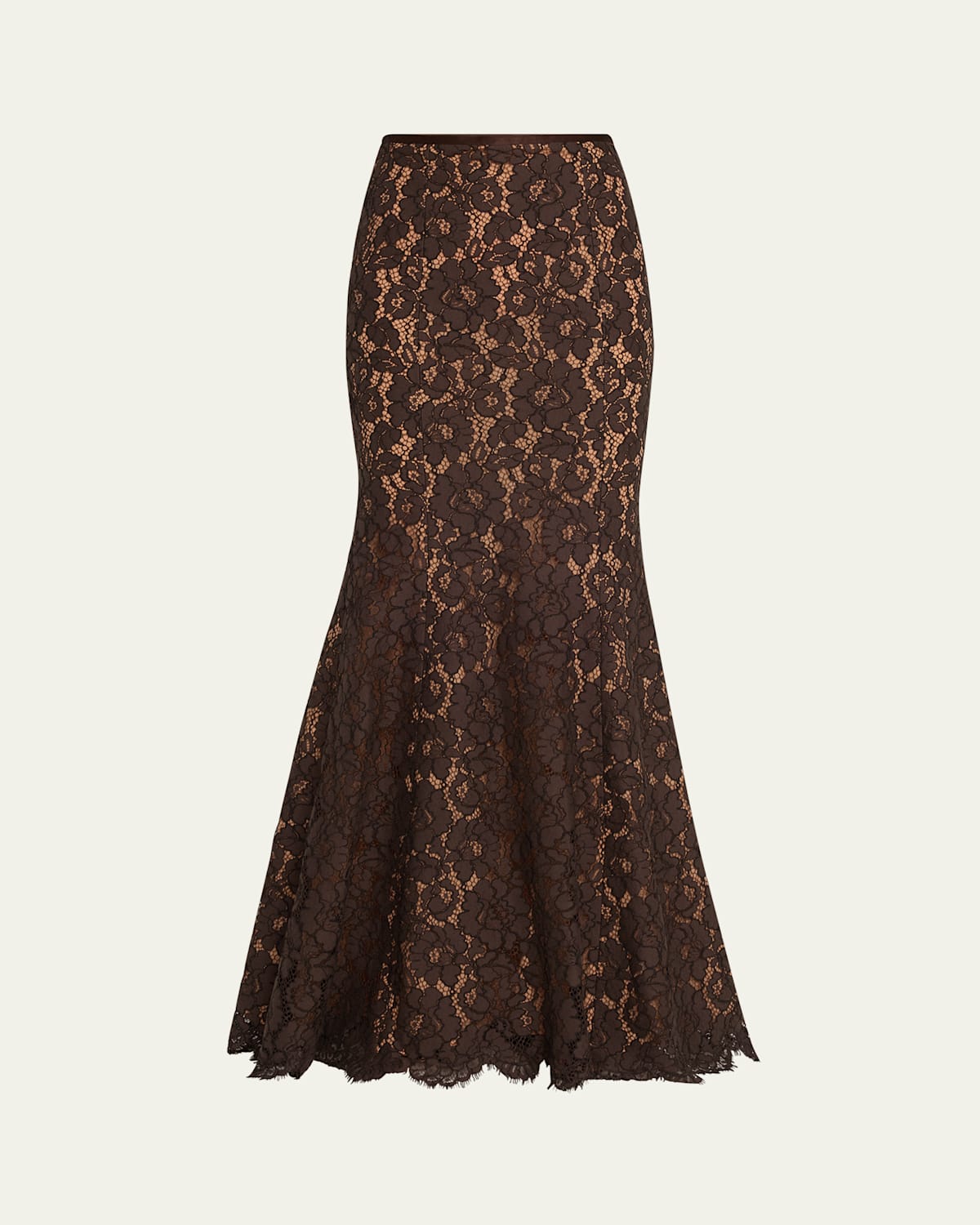 Michael Kors Large Floral Lace Long Fishtail Skirt In Brown