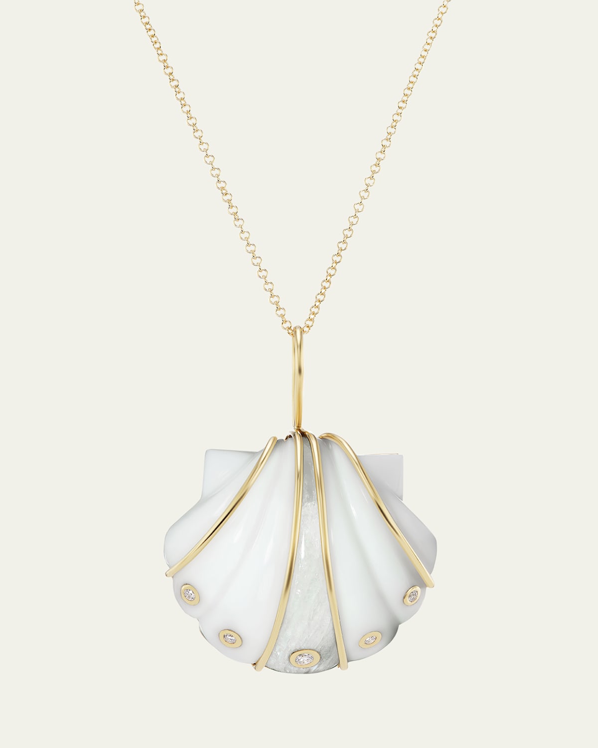 Brent Neale Mini Carved White Agate and Moonstone Shell Pendant Necklace