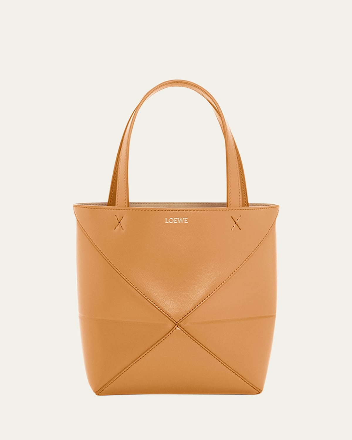 Loewe Puzzle Fold Mini Tote Bag In Shiny Leather In Warm Desert