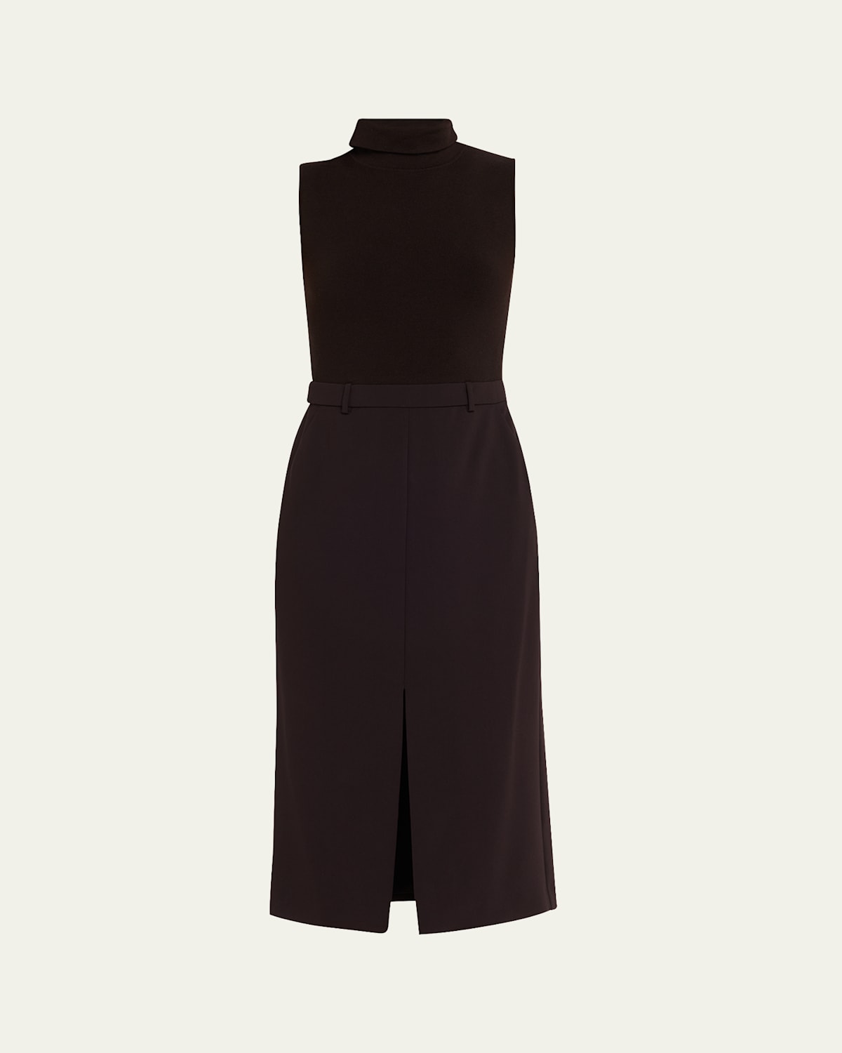 Theory Funnel-neck Admiral Crepe Sleeveless Midi Dress In Brown