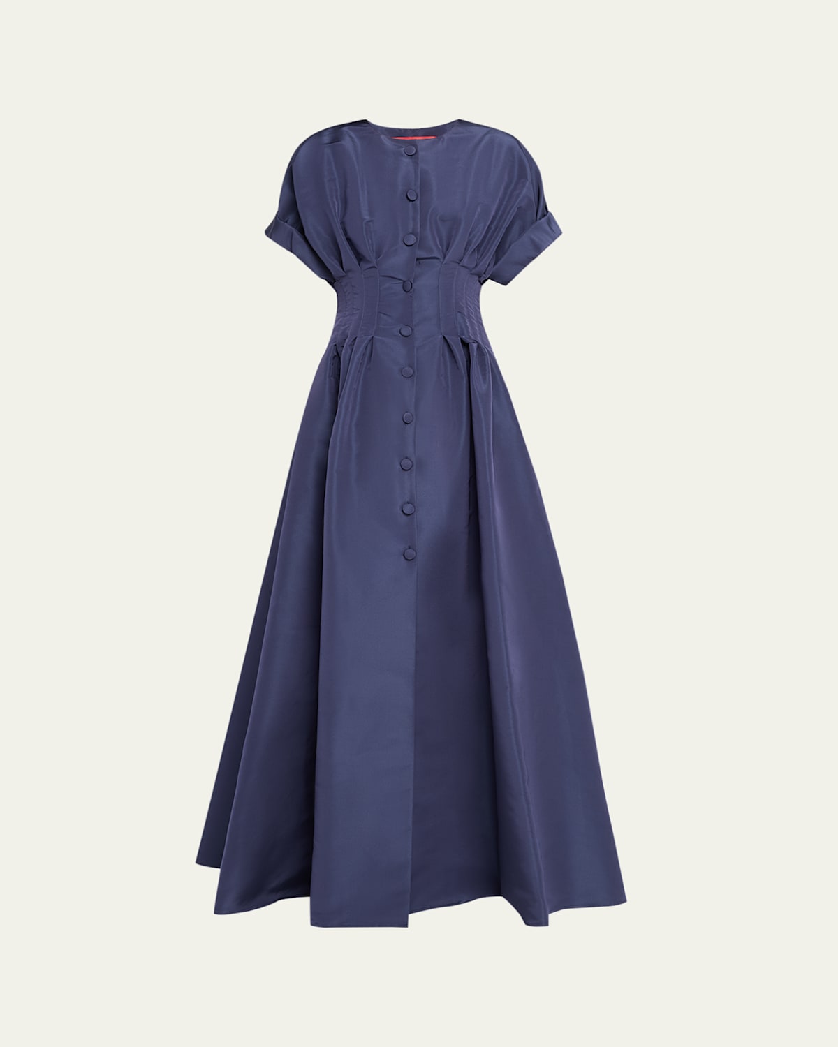 Carolina Herrera Corset-waist Short-sleeve Button-front Gown In Blue