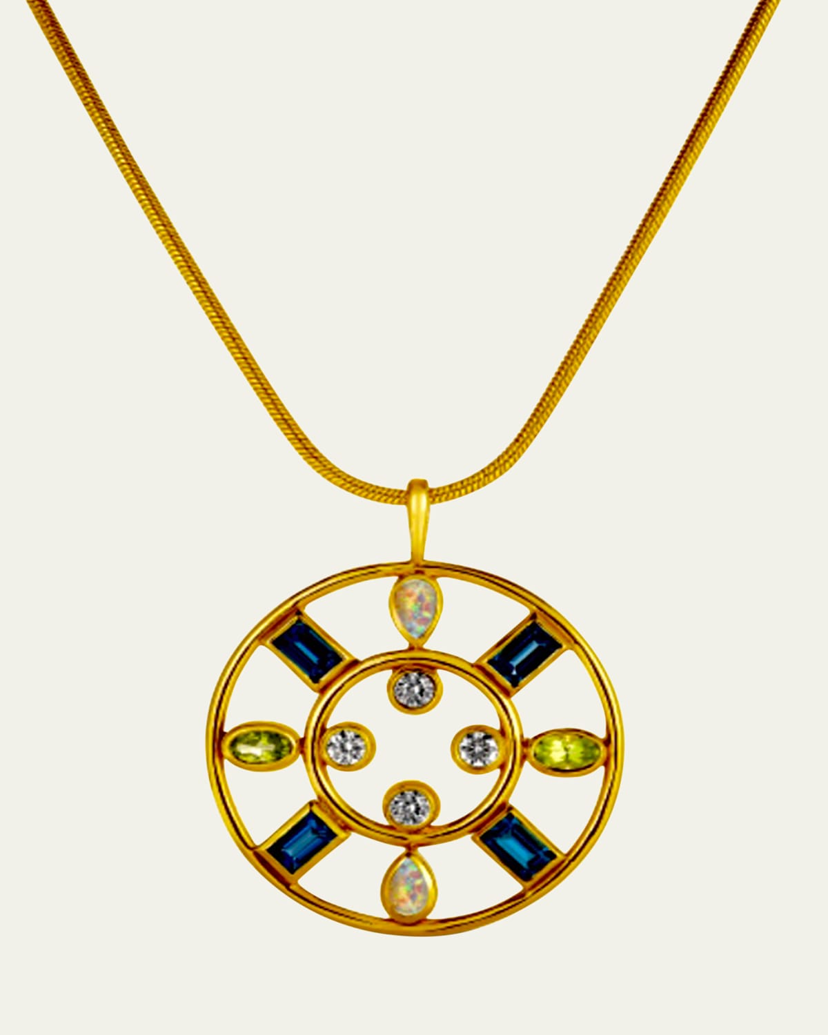 Audrey C. Jewels Crown Pendant Necklace with Mixed Stones