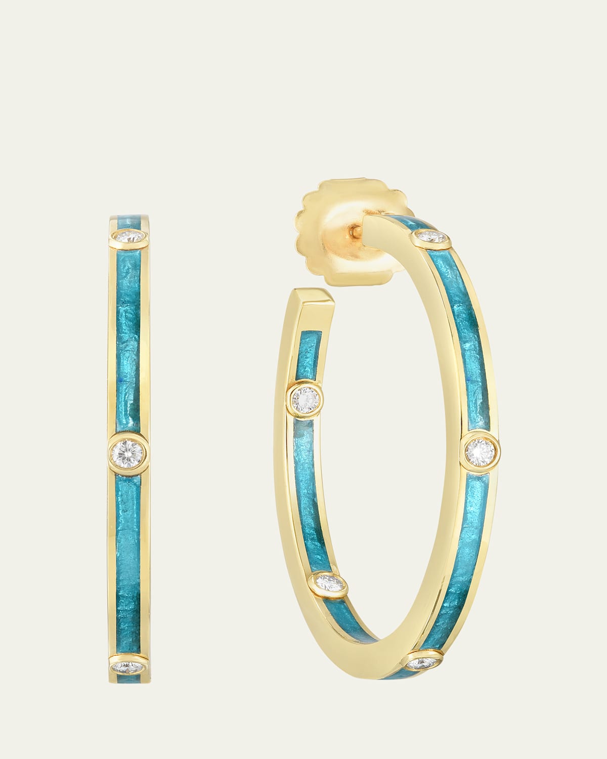 Audrey C. Jewels 18K Yellow Gold Enamel Creole Hoop Earrings with Diamonds