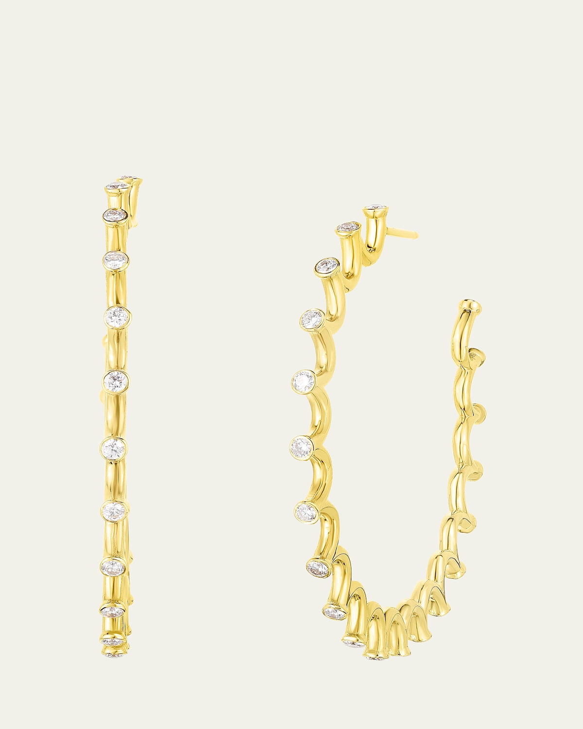18K Yellow Gold Diamond Large Spiral Hoop Earrings