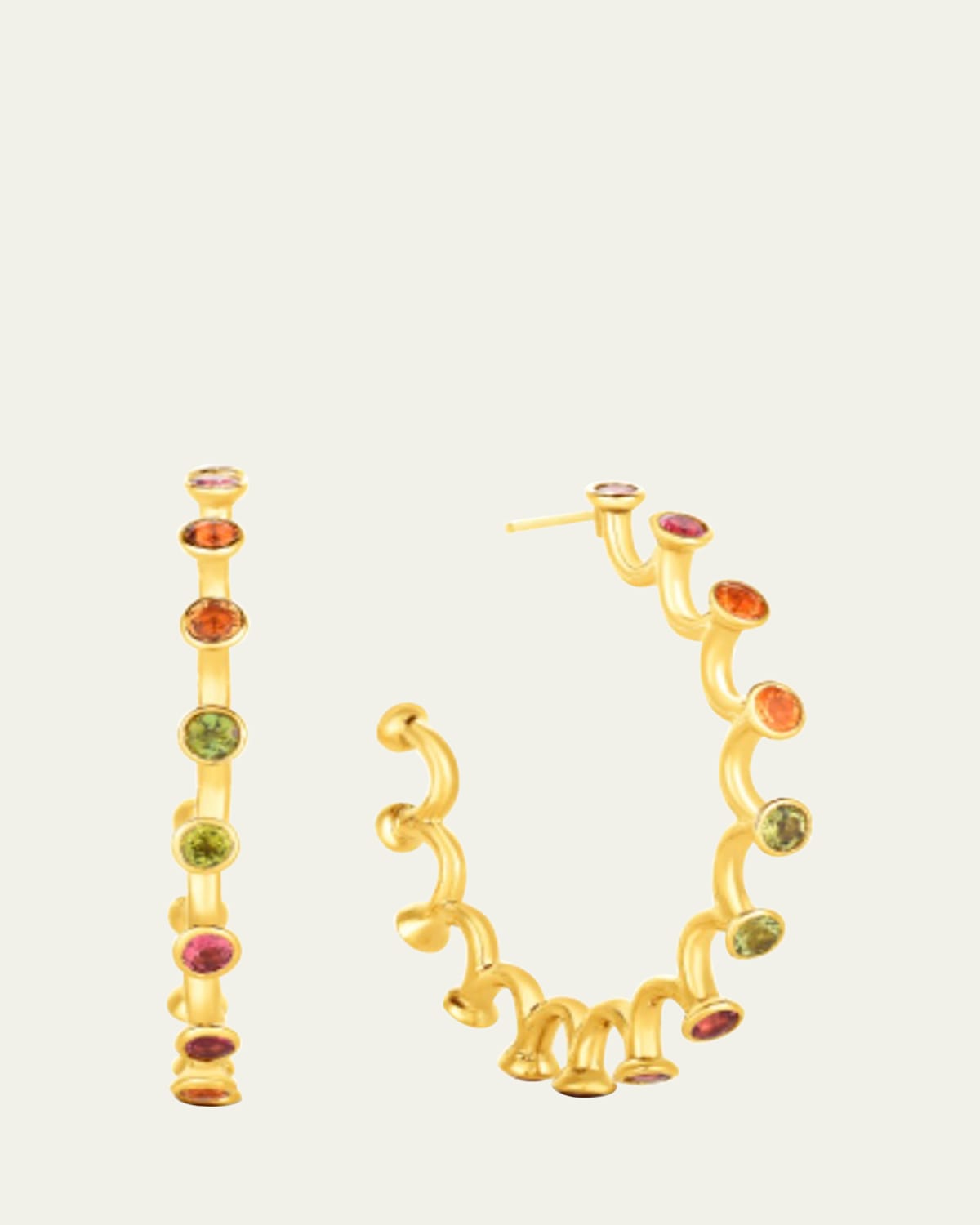 Audrey C. Jewels Large Spiral Hoop Earrings with Mixed Stones
