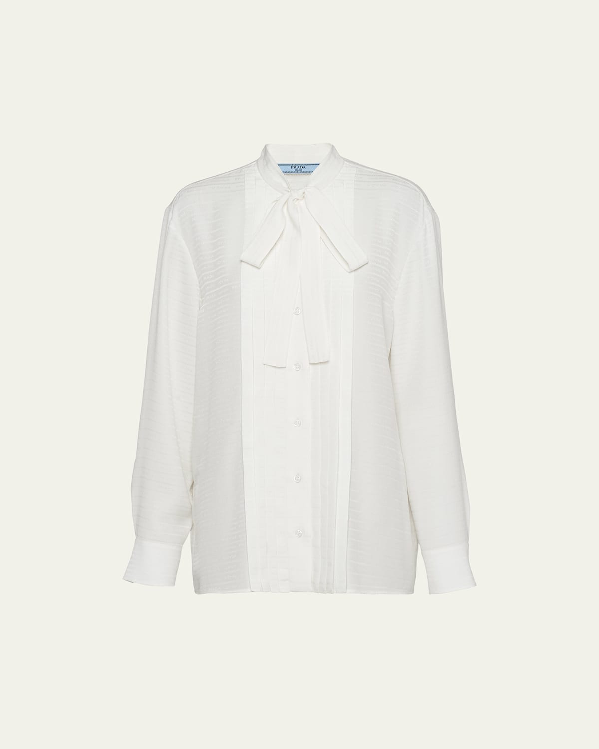 Prada Scarf-neck Silk Button Up Silk Shirt In Bianco