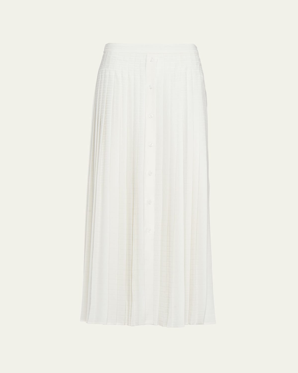 Prada Logo-embroidered Pleated Silk Midi Skirt In Bianco