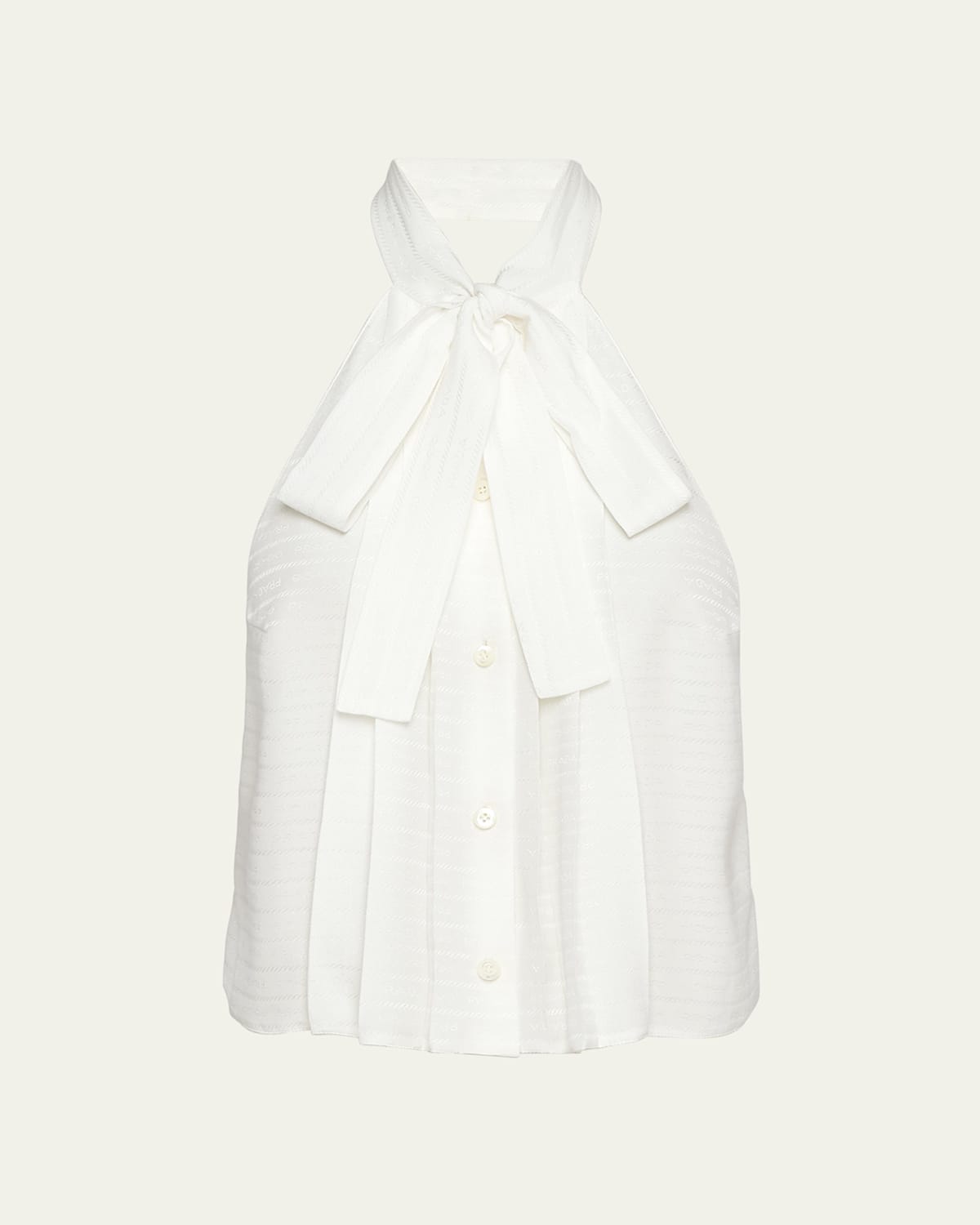 Prada Logo-embroidered Halter Silk Top In Bianco