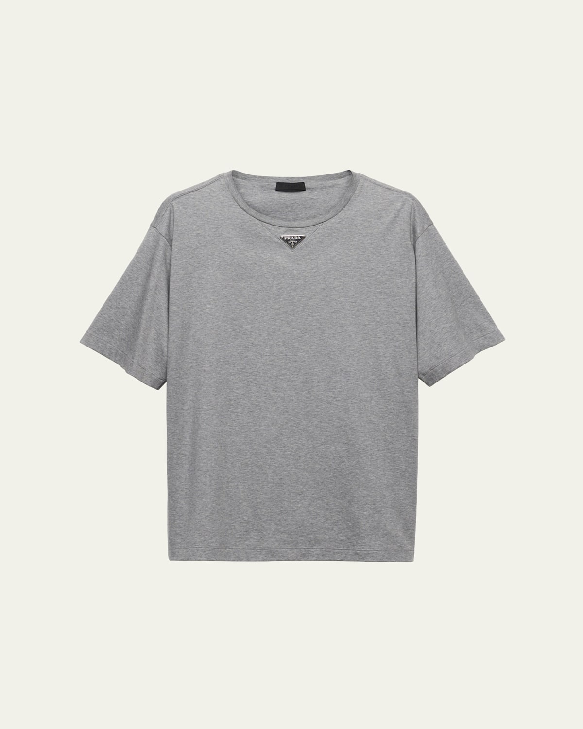 Prada Men's Jersey Triangle Logo T-shirt In Grigio