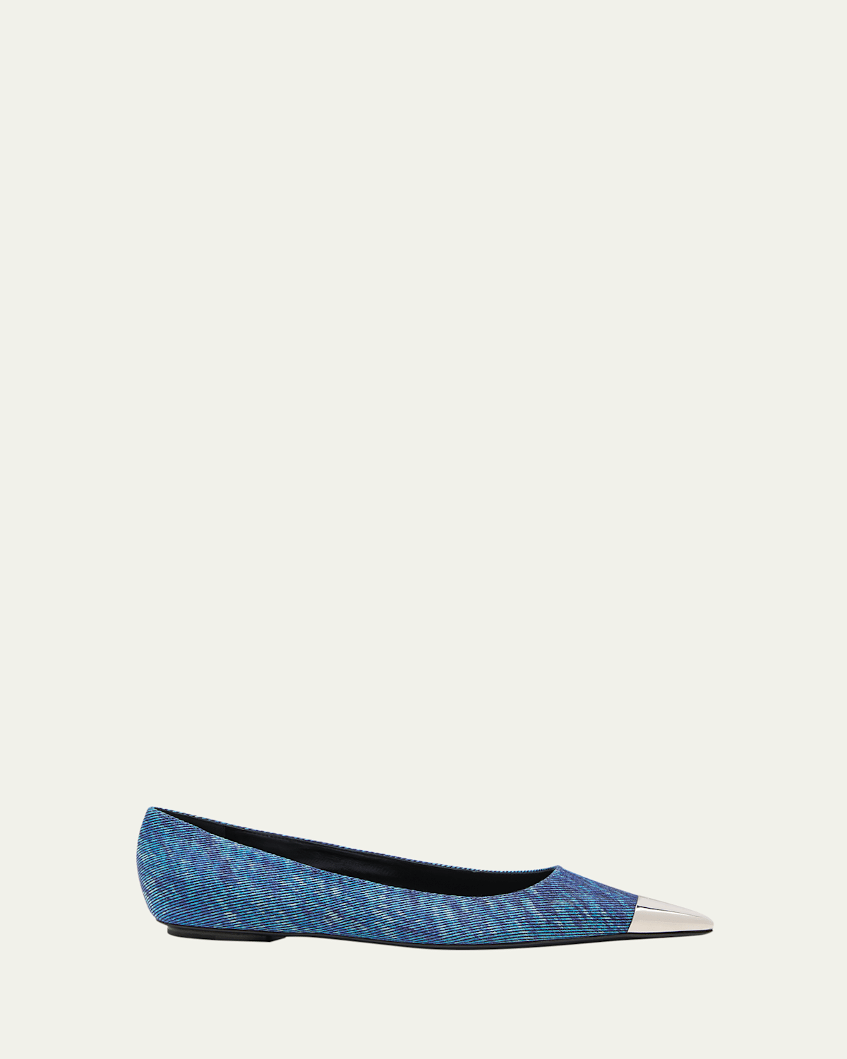 Printed Denim Metal-Toe Ballerina Flats