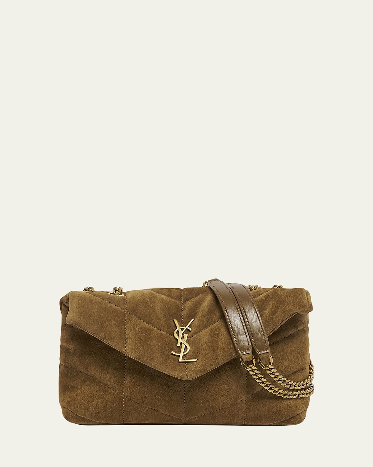 Saint Laurent Lou Puffer Toy Ysl Crossbody Bag In Quilted Suede In Golden Leaf