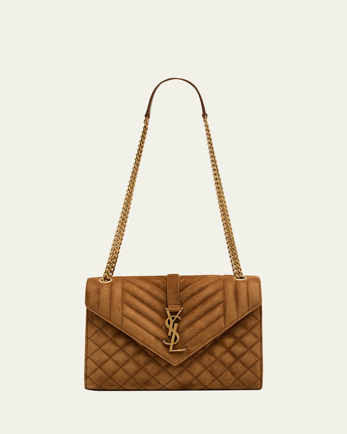 Saint Laurent Envelope Triquilt Medium Ysl Shoulder Bag In Suede