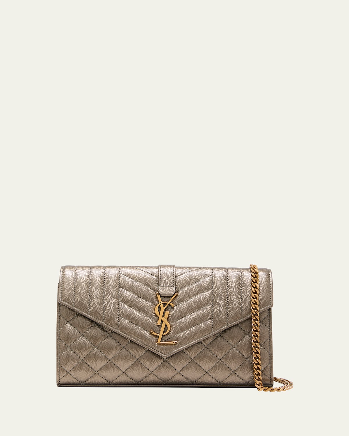 Saint Laurent Envelope Triquilt YSL Wallet on Chain in Grained Leather Smart Closet